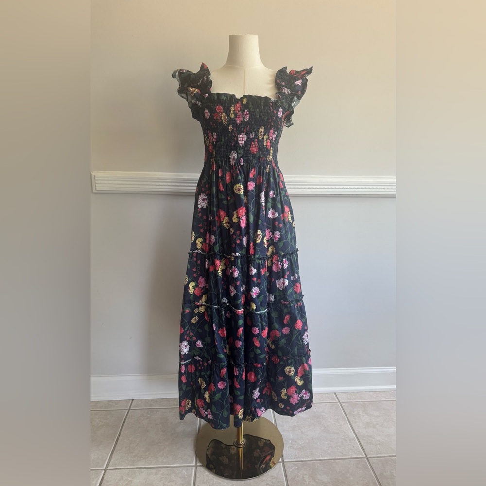 Hill House Home The Ellie Nap Dress Peony Bouquet in Navy Multi